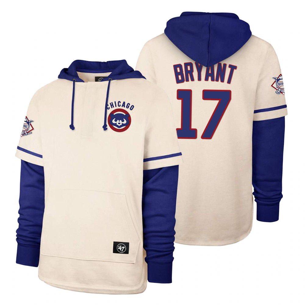 Men Chicago Cubs #17 Bryant Cream 2021 Pullover Hoodie MLB Jersey